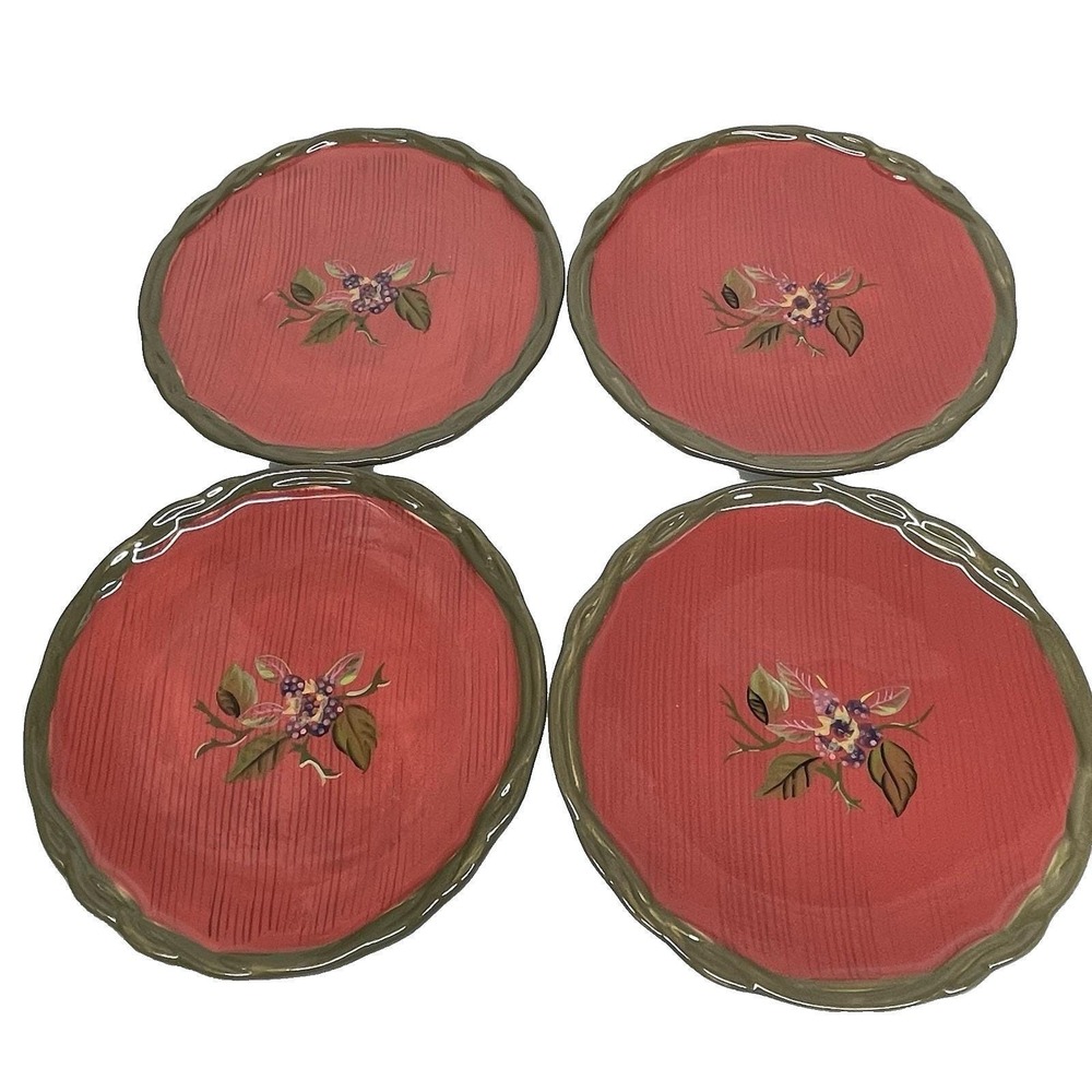 Tracy Porter Octavia Hill Collection Hand Painted Glazed Salad Plates 8" Set 4